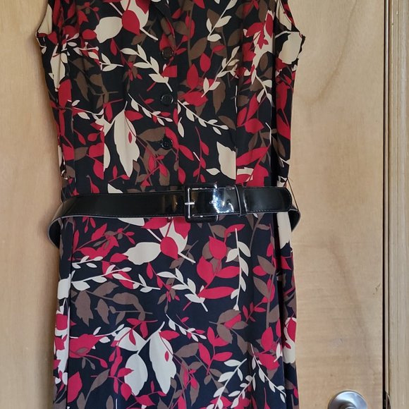 R&K Originals Dress Size 16 Belted Floral Leaf Red Black More Colors - Picture 9 of 9